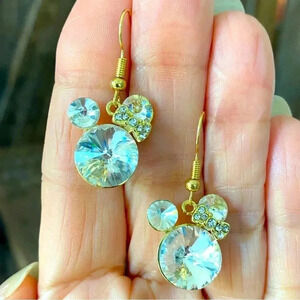 Cute Crystal Minnie Mouse Gold Tone Drop Earrings NEW